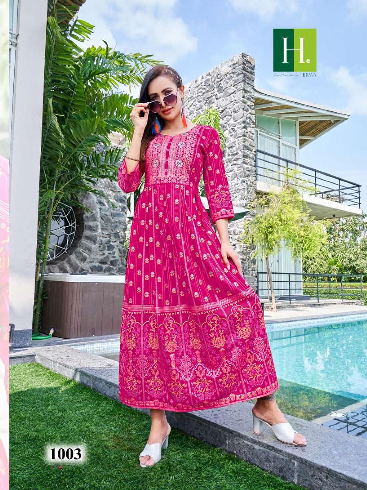 Hirwa Sunflower Vol 5 Foil Printed  Anarkali Kurtis Catalog
